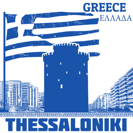 Grunge poster  with name of Thessaloniki, Greece, vector illustrationのイラスト素材
