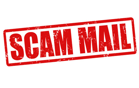 Scam mail grunge rubber stamp on white, vector illustrationのイラスト素材