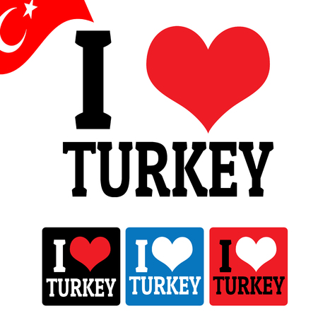 I love Turkey sign and labels on white background, vector illustrationのイラスト素材