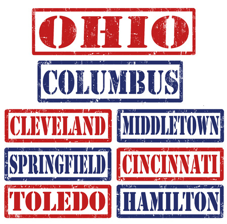 Set of Ohio cities stamps on white background, vector illustrationのイラスト素材