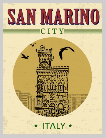 Public Palace, from San Marino,  Italy  in vintage style poster, vector illustrationのイラスト素材