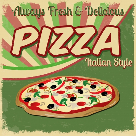 Pizza poster in vintage style, vector illustrationのイラスト素材