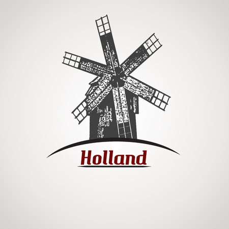Holland in vitage style poster with windmill shape, vector illustrationのイラスト素材