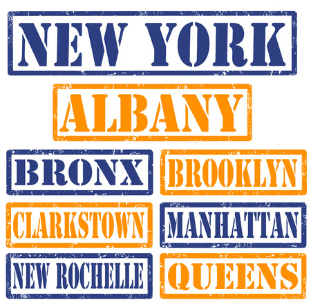 Set of New York cities stamps on white background, vector illustrationのイラスト素材