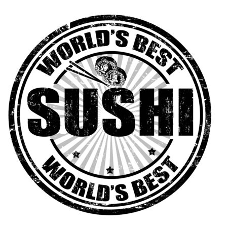 Grunge rubber stamp with the word Sushi written inside the stampのイラスト素材