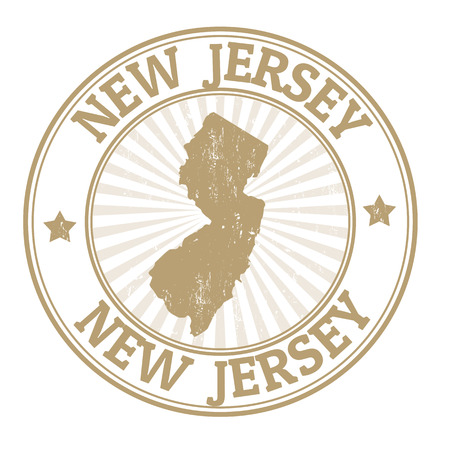 Grunge rubber stamp with the name and map of New Jersey, vector illustrationのイラスト素材