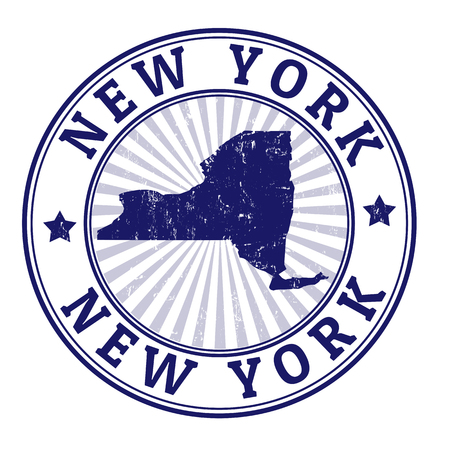 Grunge rubber stamp with the name and map of New York, vector illustrationのイラスト素材
