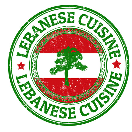 Grunge rubber stamp with Lebanon flag and the text Lebanese Cuisine written inside, vector illustrationのイラスト素材