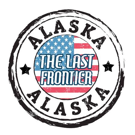 Grunge rubber stamp with flag and the text  Alaska, The last frontier, vector illustrationのイラスト素材