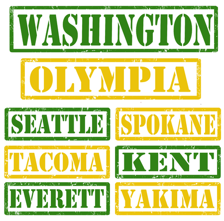 Set of Washington cities stamps on white background, vector illustrationのイラスト素材
