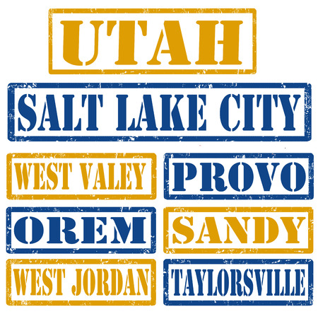 Set of Utah cities stamps on white background, vector illustrationのイラスト素材