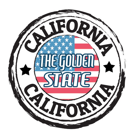 Grunge rubber stamp with flag and the text  California, The golden state, vector illustrationのイラスト素材