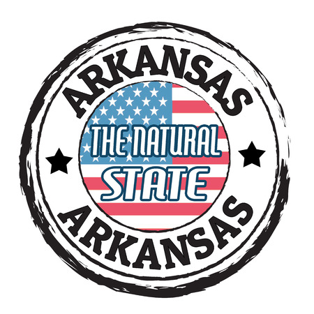 Grunge rubber stamp with flag and the text   Arkansas, The natural state, vector illustrationのイラスト素材