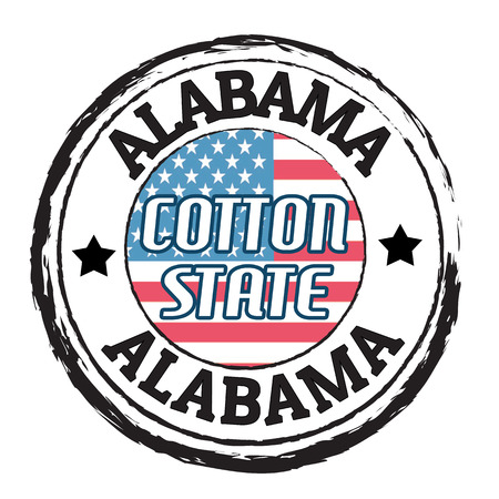 Grunge rubber stamp with flag and the text  Alabama, Cotton state, vector illustrationのイラスト素材