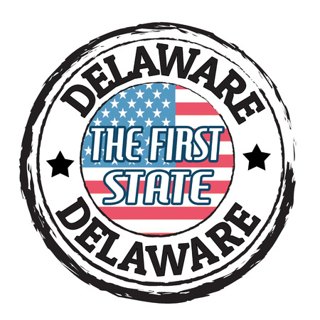 Grunge rubber stamp with flag and the text  Delaware, The first state, vector illustrationのイラスト素材