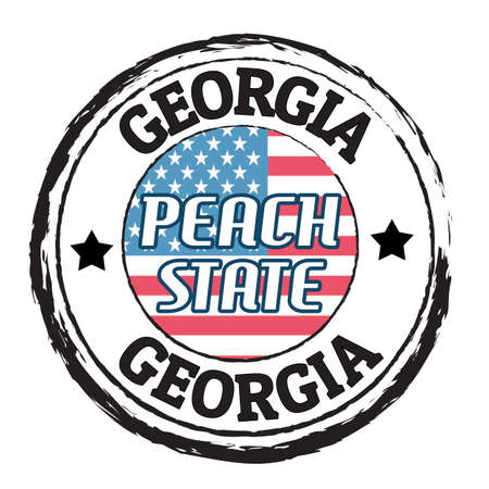 Grunge rubber stamp with flag and the text  Georgia, Peach state, vector illustrationのイラスト素材