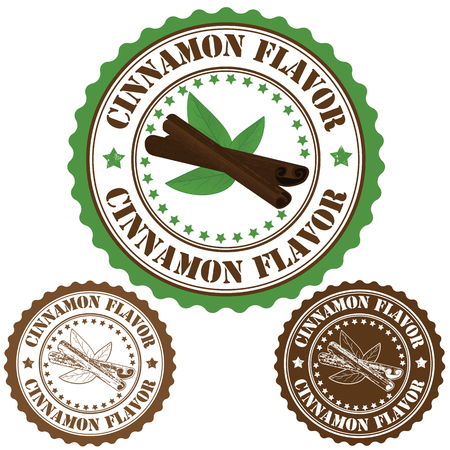 Cinnamon flavor set of rubber stamps, vector illustrationのイラスト素材