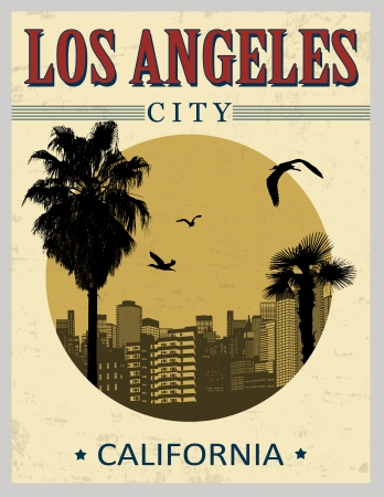 Los Angeles city from California in vintage style poster, vector illustrationのイラスト素材