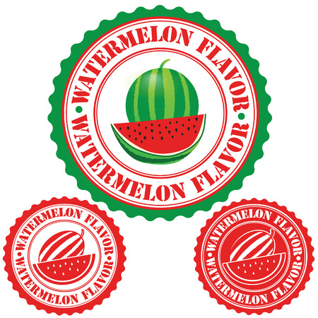 Watermelon flavor set of rubber stamps, vector illustrationのイラスト素材