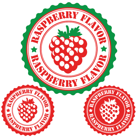 Raspberry flavor set of rubber stamps, vector illustrationのイラスト素材