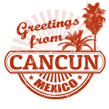Grunge rubber stamp with text Greetings from Cancun, vector illustrationのイラスト素材