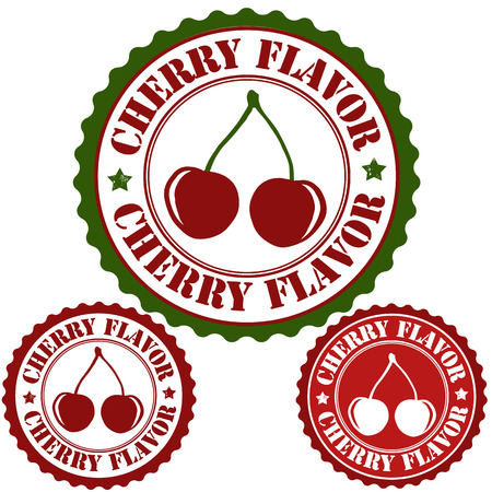 Cherry flavor set of rubber stamps, vector illustrationのイラスト素材