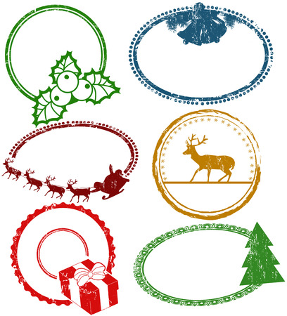 Set of empty Christmas stamps isolated on white background, vector illustrationのイラスト素材