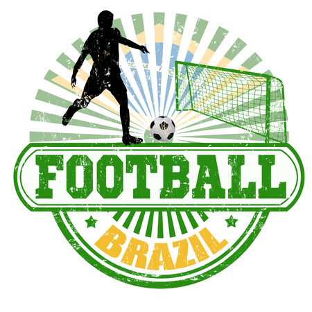 Grunge stamp with fFootball player and name Brazil written inside, vector illustrationのイラスト素材