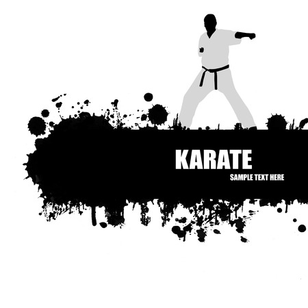 Grunge Karate poster with fighter silhouette on black and white,vector illustrationのイラスト素材