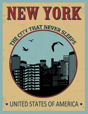 New York ( The city that never sleeps) in vitage style poster, vector illustrationのイラスト素材