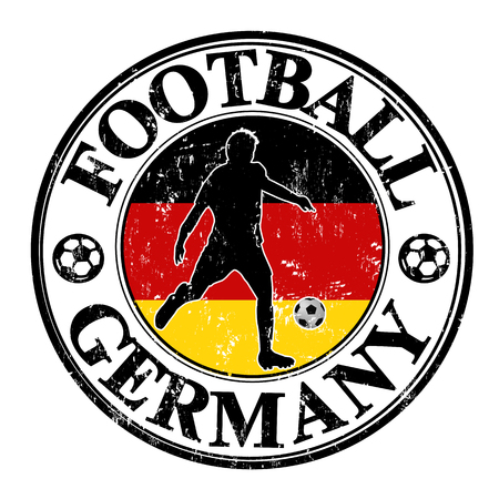 Grunge stamp with soccer player and name Germany written inside, vector illustrationのイラスト素材