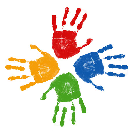 Set of colorful hand prints isolated on white background, vector illustrationのイラスト素材