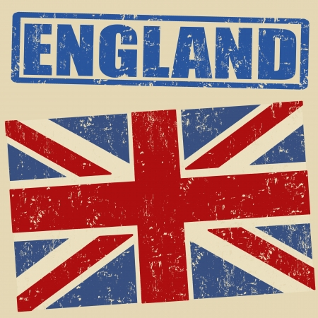 British grunge flag on vitage background and england rubber stamp, vector illustrationのイラスト素材