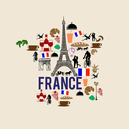 France landmark map silhouette icon on retro background, vector illustrationのイラスト素材