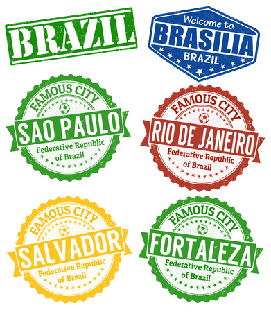 Set of grunge rubber stamps with names of Brazil cities, vector illustrationのイラスト素材