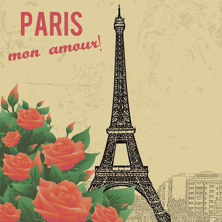 Vintage touristic poster background -  Paris my love ( mon amour), vector illustrationのイラスト素材