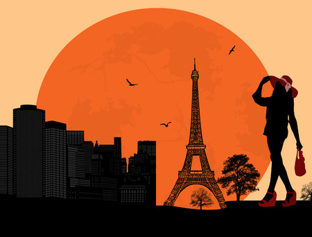 Beautiful woman silhouette on a french backgroundのイラスト素材