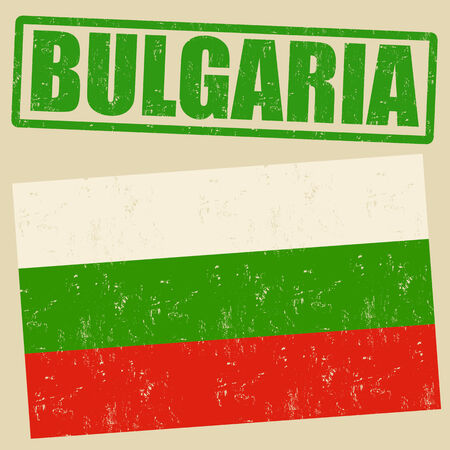 Bulgaria grunge flag on vintage background and Bulgaria rubber stamp, vector illustrationのイラスト素材