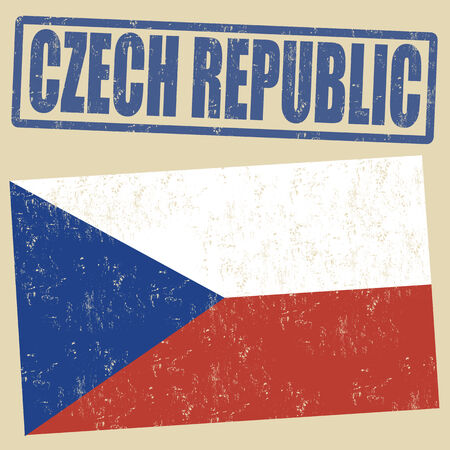 Czech Republic grunge flag on vintage background and Czech Republic rubber stamp, vector illustrationのイラスト素材