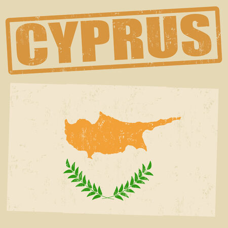 Cyprus grunge flag on vintage background and Cyprus rubber stamp, vector illustrationのイラスト素材