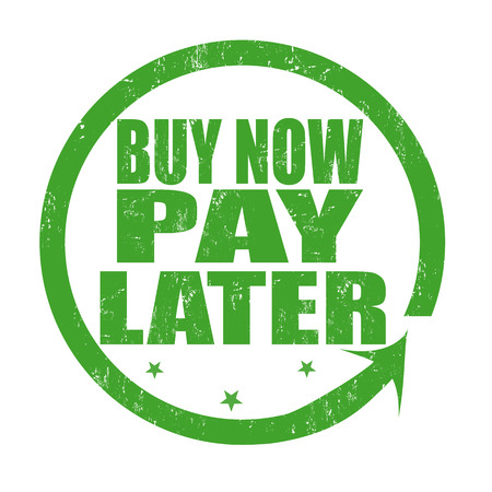 Buy now pay later grunge rubber stamp on white, vector illustration