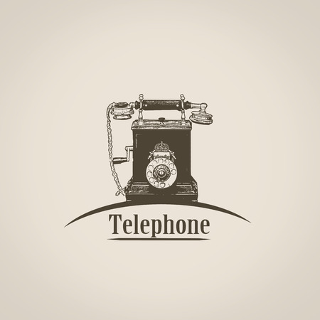 Telephone in vintage style poster with old phone shape icon, vector illustrationのイラスト素材