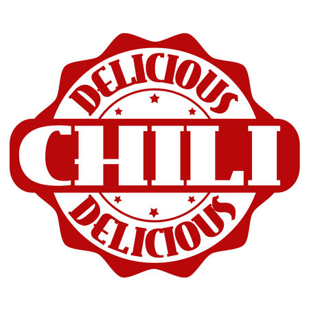 Delicious chili stamp or label on white, vector illustrationのイラスト素材