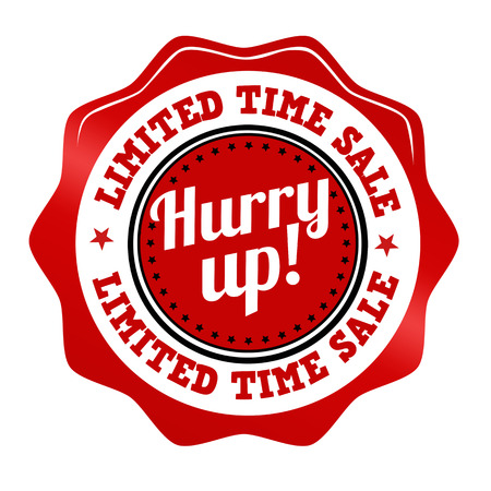 Red promotional sticker, icon,stamp or label for limited time sale, hurry up on white, vector illustrationのイラスト素材