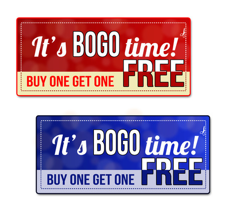 Bogo Buy One Get One Free Sale Coupon Voucher Red And Blue Template With Frame Dotted Line Dash Line Vector Illustrationのイラスト 素材 ストックフォト 写真素材のstock Foto ストックドットフォト