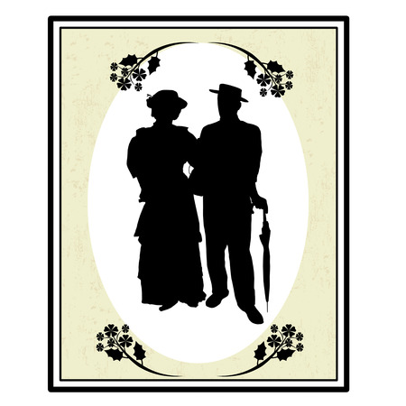 Old people silhouettes on elegant vintage frame, vector illustrationのイラスト素材