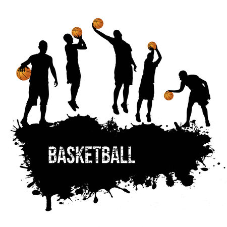 Grunge basketball poster with players silhouetteのイラスト素材