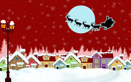 Country rural snowy in the Christmas Night with Santaのイラスト素材