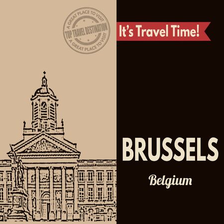 Vintage touristic poster with Brussels in vintage style, vector illustrationのイラスト素材
