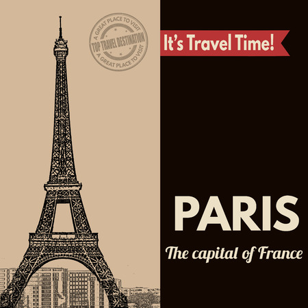 Vintage touristic poster with Paris in vintage style, vector illustrationのイラスト素材